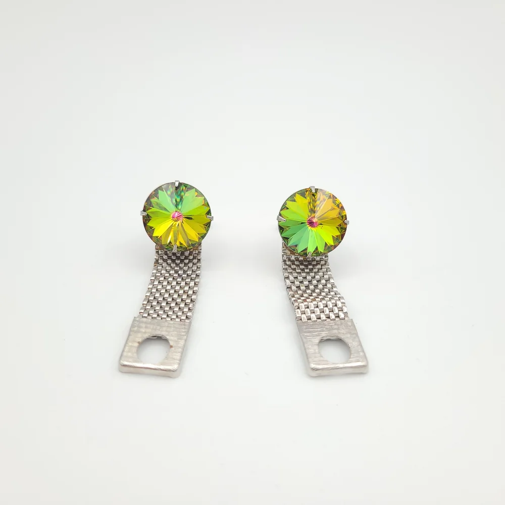 Vintage Rainbow Rivoli Crystal Silver Tone Mesh Cufflinks - Picture 2 of 12